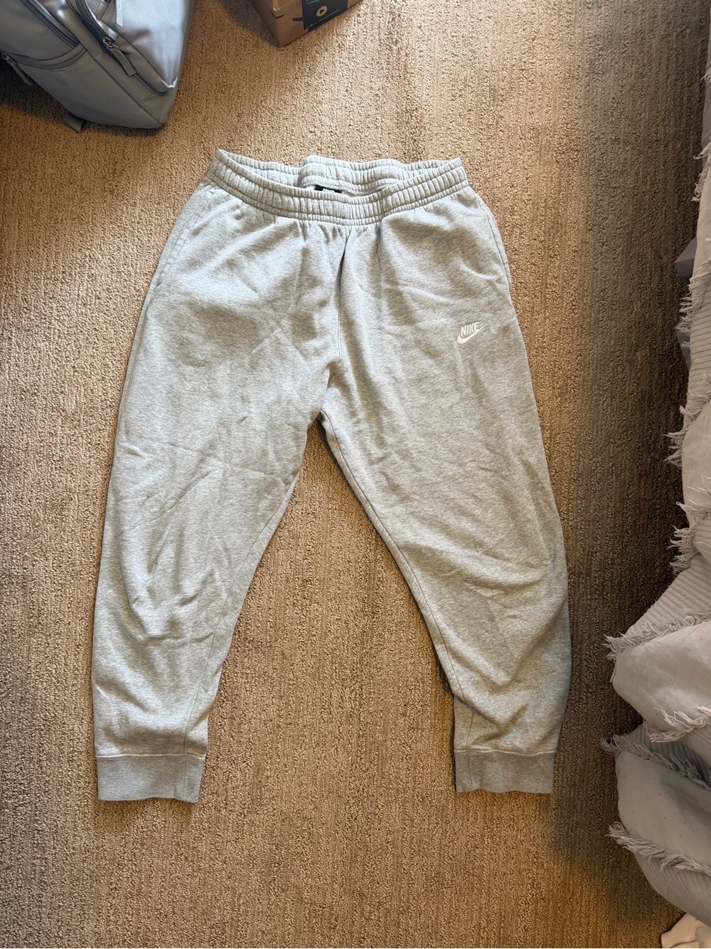 Nike Kids Light Gray Fleece Joggers with Logo
